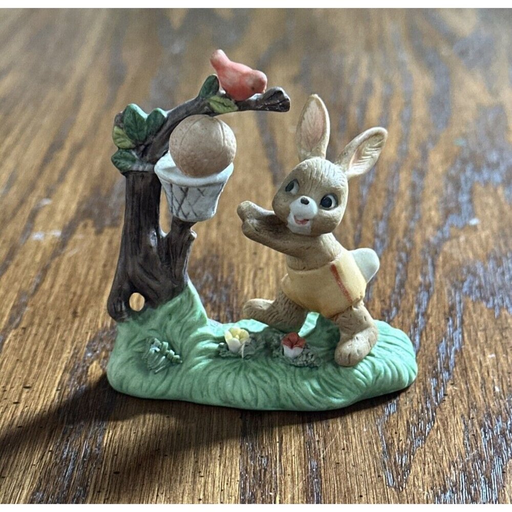 NAPCO Figurine Vintage Rabbit Bunny Forest Friends “Little Pro” Basketball